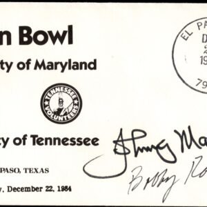 US 2108  Sun Bowl Cover Signed by Bobby Ross &  Johnny Majors