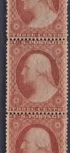 US 26 Early Classics F - VF Mint No Gum Strip of 3, cv $90