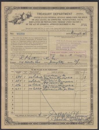 Opium & Coco Leaf 1940's US Treasury Order Form
