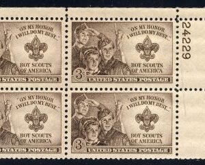 US 995 Autographed Plate Block, Boy Scouts