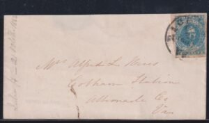 US Confederates #2b  F - VF Peterson February 21st 1862 dark blue uncover Richmond to Gotham situation Virginia for margins close at lower left corner  Cat Value: $445