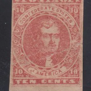 US Confederates #5a Hinged Mint  AVE - F Carmine Nogum PSE search says thin and diagonal tear the tear crease breaks the paper   Cat Value: $3750