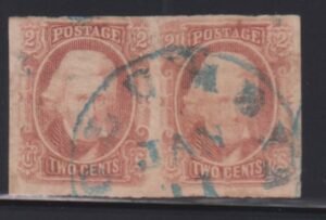 US Confederates #8 Used  F - VF Pair of right stam thin left sound nice blue CD sign columbia SC  Cat Value: $1000