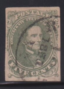 US Confederates #1 Used  VF  dull green  Cat Value: $175