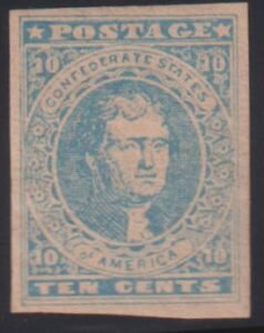 US Confederates #2a LH Mint  VF  OG light blue  Cat Value: $300