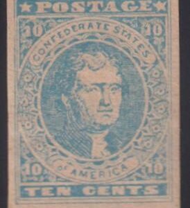 US Confederates #2a LH Mint  VF  OG light blue  Cat Value: $300
