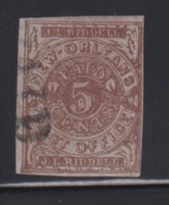 US Confederates #62x4 Used  F - VF  four margins close at right chocolate brown shade  Cat Value: $200