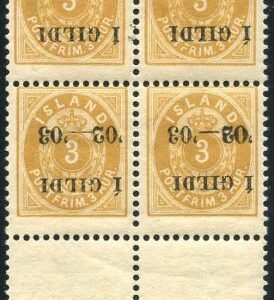 Iceland 49b Faat 49v Ave - F NH Block with inverted ovpt on all four stamps
