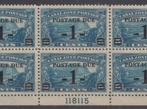 Canal Zone J1 Possessions NH F-VF Plate # Block