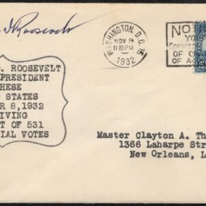 1932 U.S. #637 on Election Day Cover Signed by Franklin Roosevelt