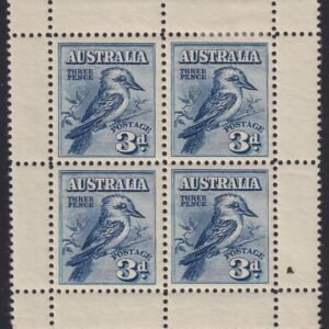Australia 1928 #95a H F-VF Pane of 4, Kookaburra Bird
