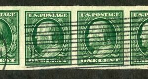 US 343 Washington / Franklin Used XF Horizontal Strip of 4 cv $24