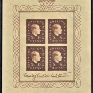 Liechtenstein 149a VF - XF Unused Imperf Souvenir Sheet Without Gum as Issued with Marxer Cert