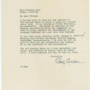 US 1939 Autographed Letter from Betty Crocker