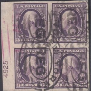 US 345 Washington / Franklin Used VF Block w/ Plate #4925 Block+Red Cancels