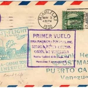 US/Venezuela 1930 1st Flight Miami - Venezuela via Canal Zone