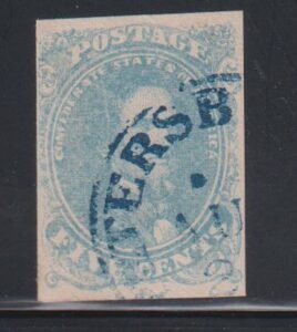 US Confederates #4b Used  VF  lightly milky blue stone 2  Cat Value: $200