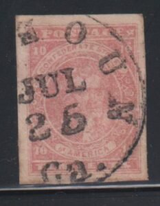 US Confederates #5 Used  XF  4 very large margins lovely Calhoun GA cancel  Cat Value: $750 as 90