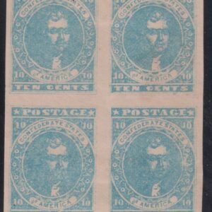 US Confederates #2a Hinged/LH Mint  VF Light blue block left fresh OG top right disturbed OG thin very fresh  Cat Value: $1750