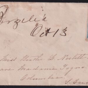US Confederates #26  Paterson 4 Margins on small envelope Berzilla, GA to Columbia, SC Rare small tear Cat Value: $445