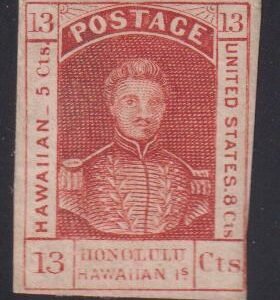 US Possessions - Hawaii #6 Hinged Mint  F - VF No gum - just touches LR Cat Value: $900