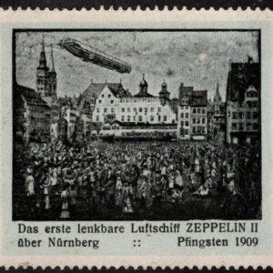 Germany 1909 Zeppelin Flying over Nuremburg Vignette