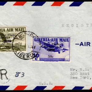 Liberia 1944 Registered Airmail Cover to NY