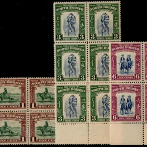 North Borneo 1939 #193, #195, #197 Multiples NH