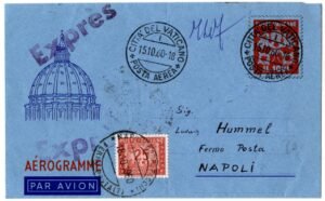 Vatican 1960 Aerogramme Sent to Italy with Postage Due Tied
