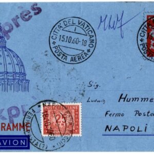 Vatican 1960 Aerogramme Sent to Italy with Postage Due Tied