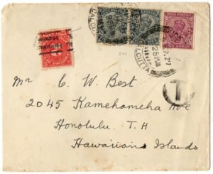 India 1927 Cover Calcutta to Hawaii, 2c Postage Due