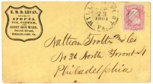US 1861 Advertising Cover with #64 Pink from Williams Point PA VF