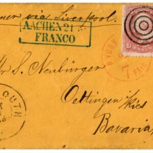 US 1866 Cover with 63, 68 and 78 , Portsmouth to Bavaria, Germany