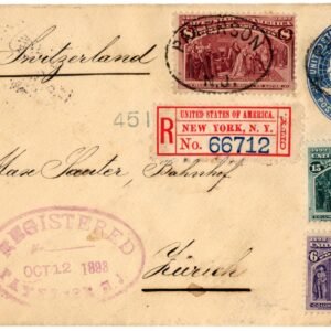 US 1893 Registered Cover Paterson, NJ to Zurich, Switzerland XF