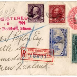 US 1900 Registered Cover New Bedford , MA to New Zealand F-VF
