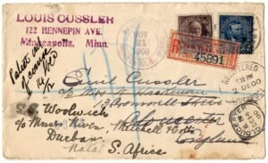 US 1900 Registered Cover Minneapolis to England, Forwarded to Natal VF