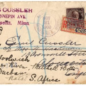 US 1900 Registered Cover Minneapolis to England, Forwarded to Natal VF