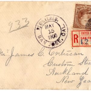 US 1900 Registered Cover San Jose, CA to New Zealand VF