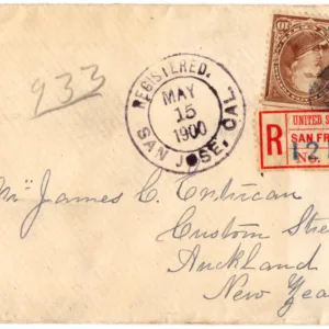 US 1900 Registered Cover San Jose, CA to New Zealand VF
