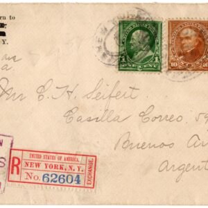 US 1902 Registered Cover NY to Argentina VF