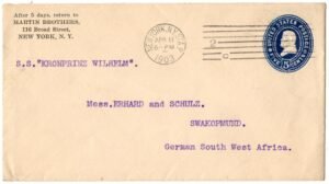 US 1903 Cover New York to Swakopmund, German So. Africa XF