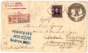 US 1905 Registered Cover Boston to Morocco, Forwarded to Germany F-VF