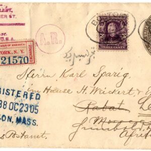 US 1905 Registered Cover Boston to Morocco, Forwarded to Germany F-VF