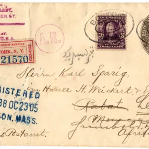 US 1905 Registered Cover Boston to Morocco, Forwarded to Germany F-VF