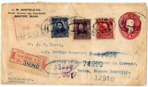 US 1905 Registered Cover From Boston to Colon, Panama F-VF
