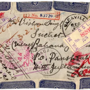 US 1910 Cover from Vacauville, CA to Punjab, India with Official Seals
