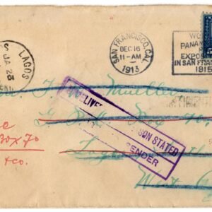 US 1913 Cover from San Francisco to Lagos, Nigeria with 5c Pan Pacific