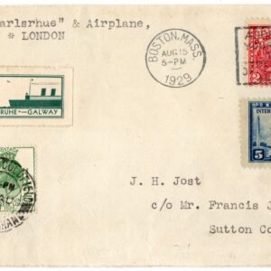 US / Great Britain 1929  S.S.  Karlsrhue Catapult Cover with Dual Franking