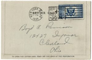 US 1935 CE1 on Cunard Letter Card NY to Cleveland.
