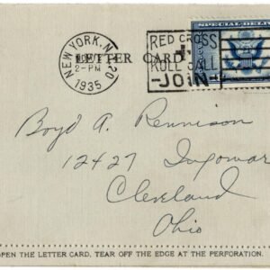 US 1935 CE1 on Cunard Letter Card NY to Cleveland.